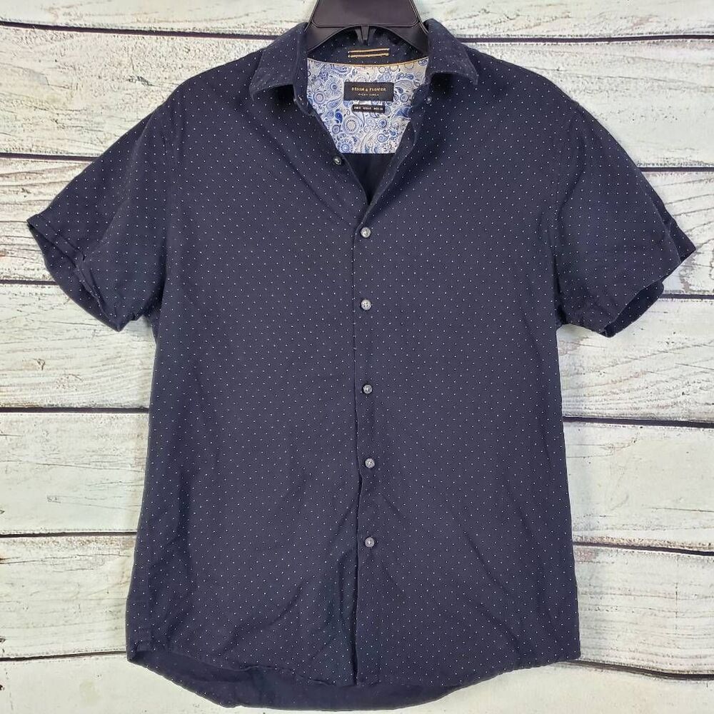 Denim & Flower Ricky Singh Men’s Navy Polka Dot Button Up Shirt Size M